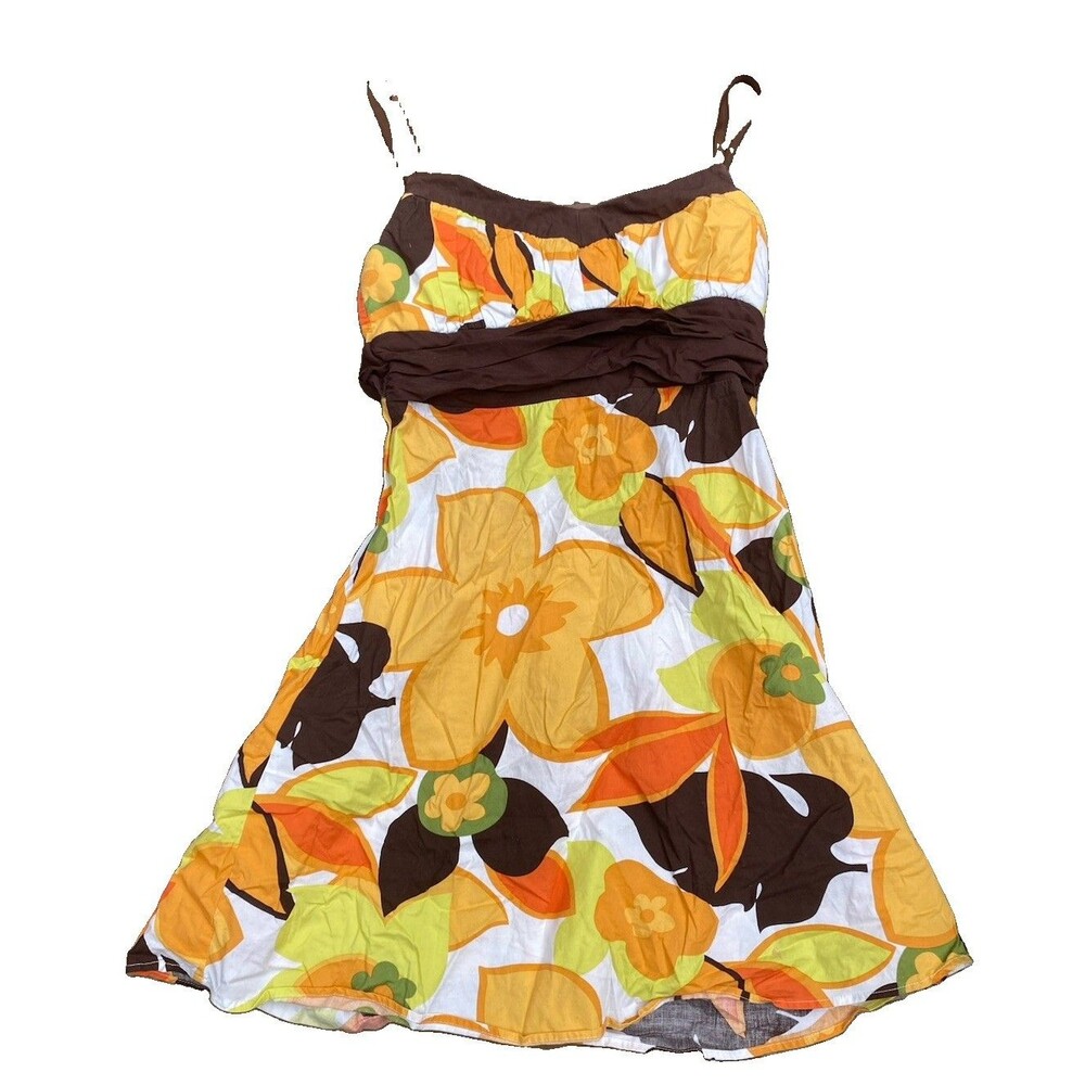 Vintage Y2k City Triangles Dress Fairy Whimsical Tropical Floral Size 5 Orange
